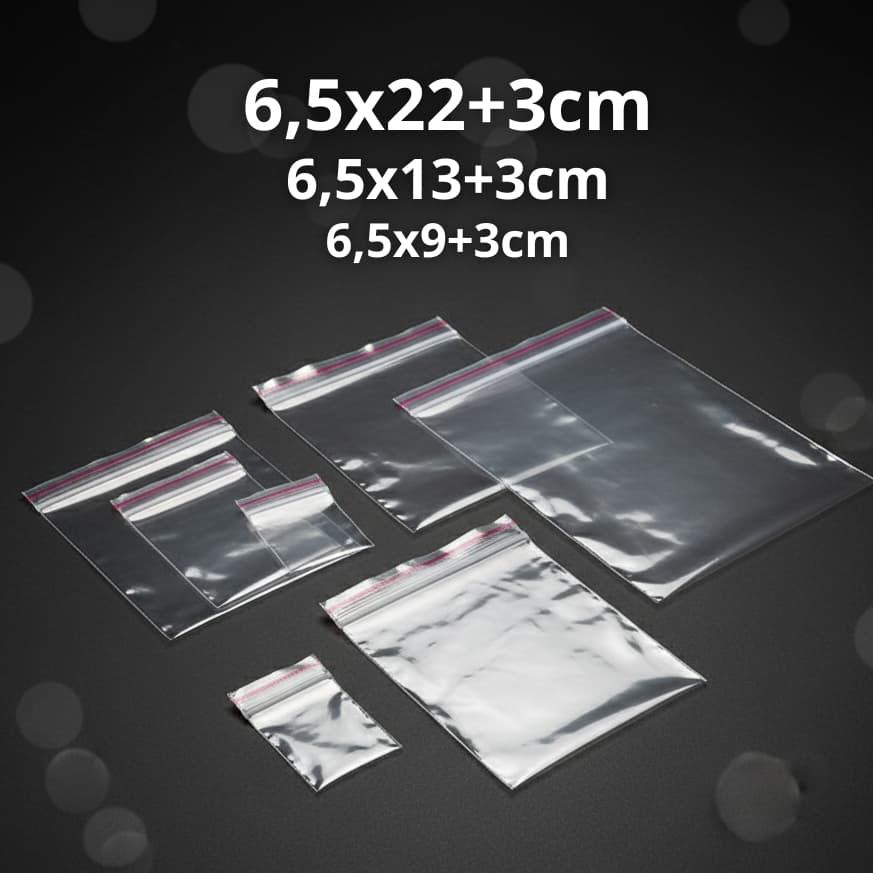 Saco plástico adesivo sem furo tamanho 6,5x9, 6,5x13 ou 6,5x22 1000 unidades.