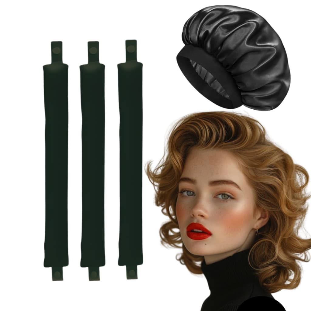 Kit Touca de Cetim + 3 Mini Modeladores de cetim para Cachos sem Calor - A Combinação Perfeita