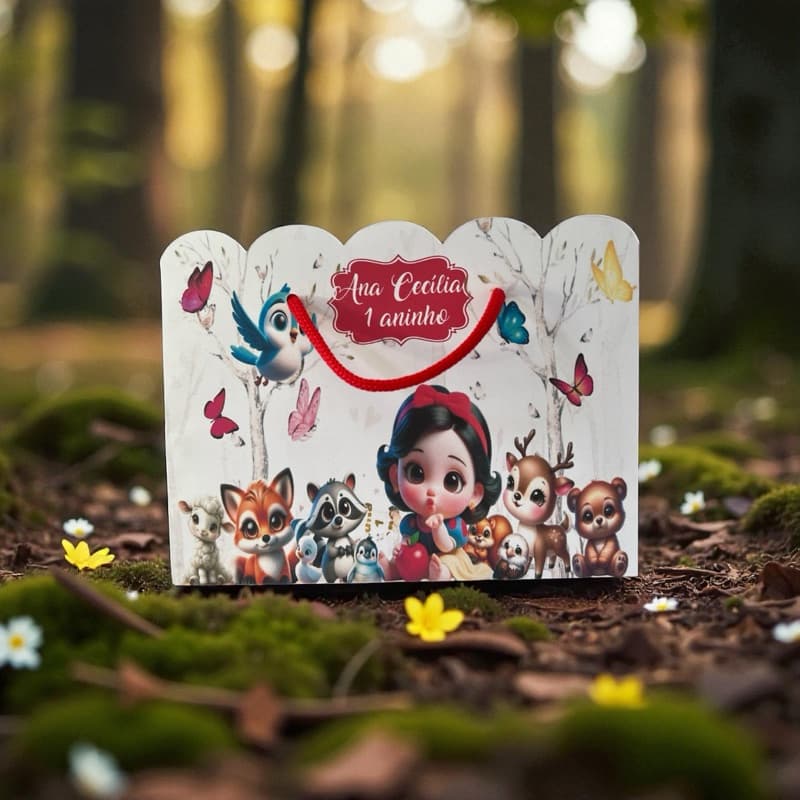 SACOLA ONDULADA GRANDE PEGUE E MONTE FESTA INFANTIL BRANCA DE NEVE Baby