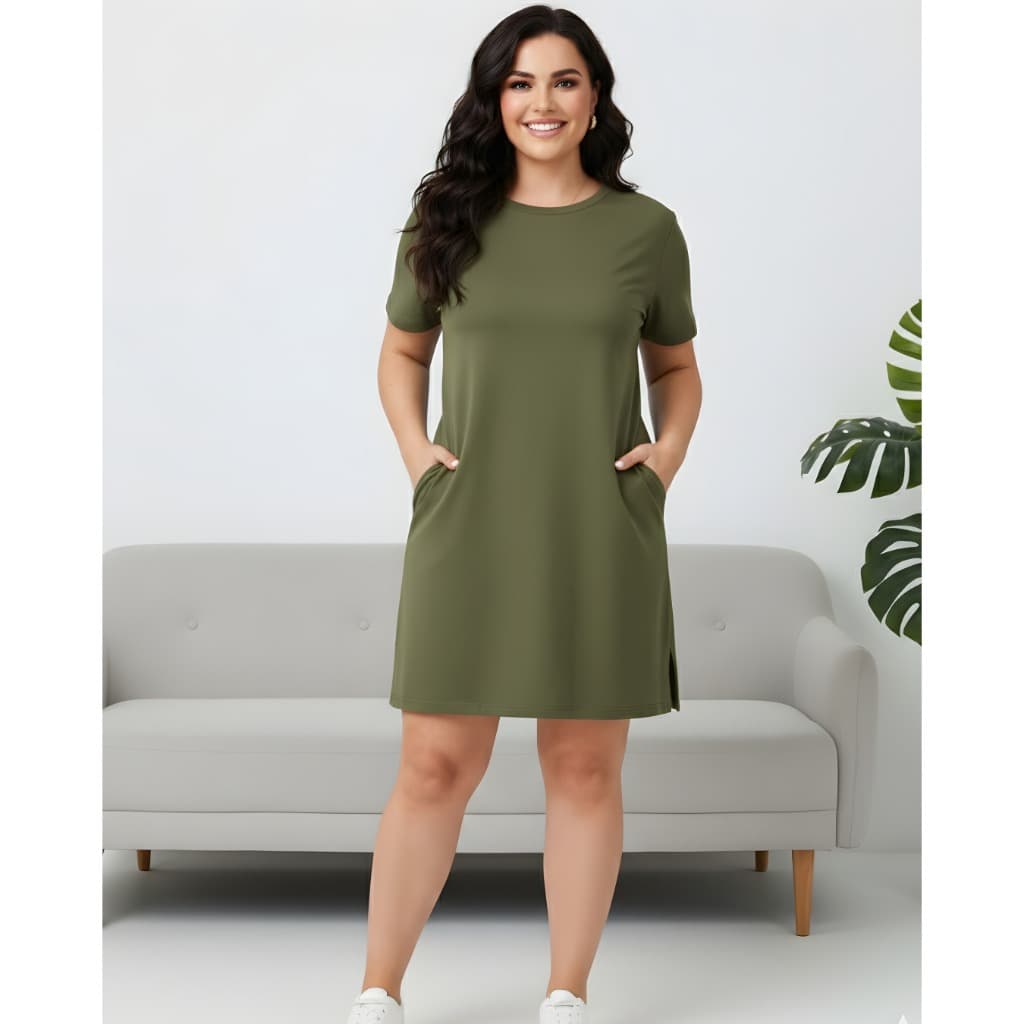 Vestido T-Shirt Liso Premium Que Não Amassa Blusão Camisão Soltinho Com Bolso Lateral Manga Curta Feminino Básico Versát