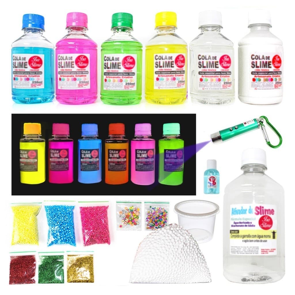 Kit Completo Para Fazer Slime Colas Coloridas Para Brincar