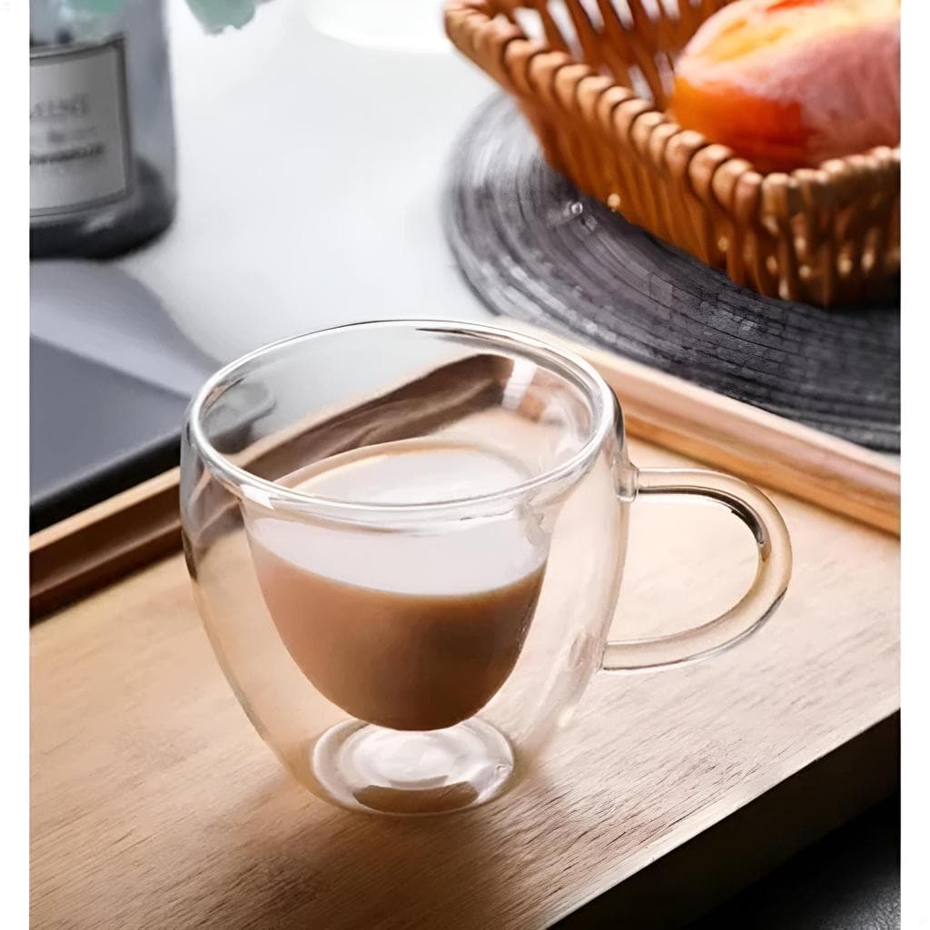 Xícara de Vidro Coração 240ml | Parede Dupla em Borossilicato – Caneca Elegante