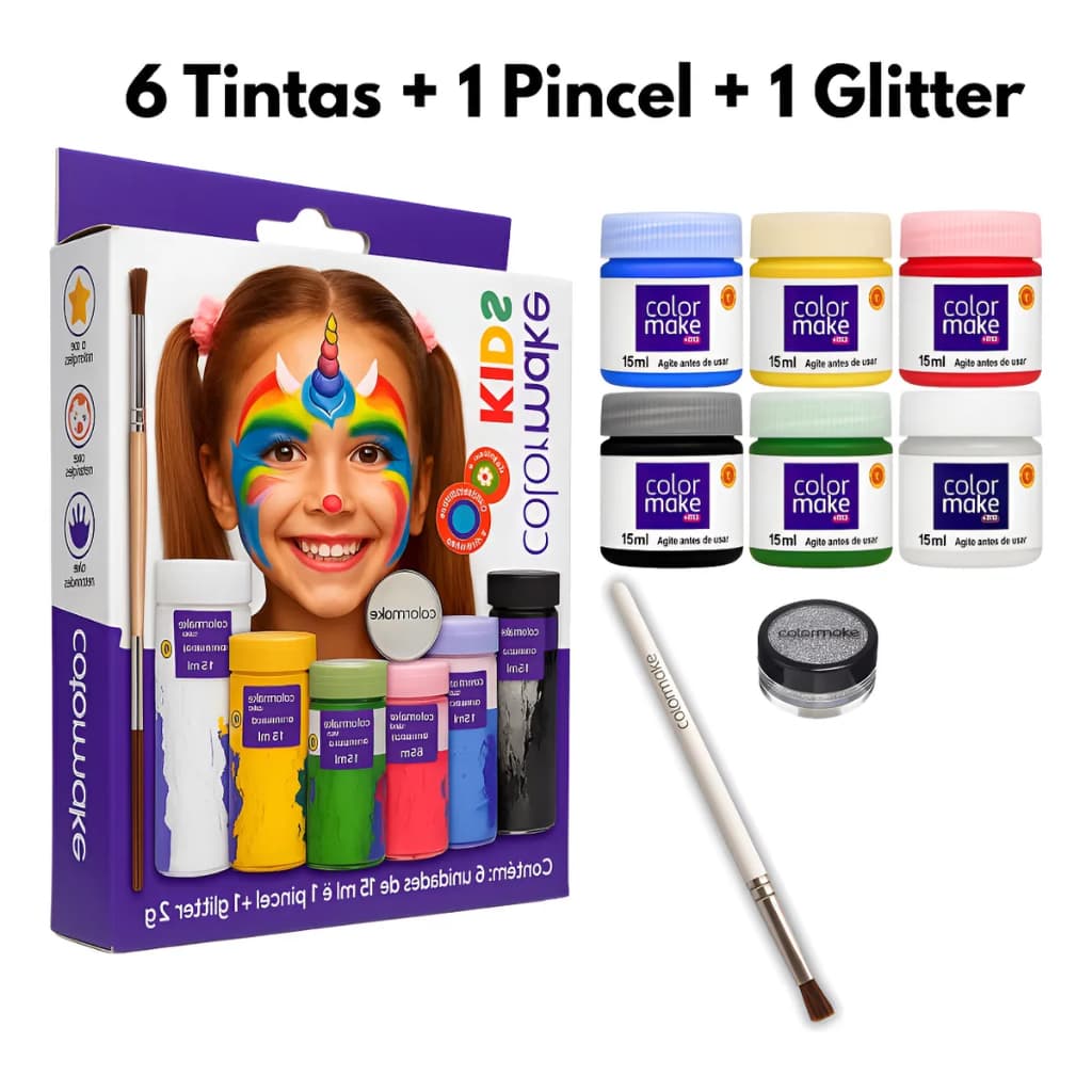 Kit 06 Tintas Pintura Rosto Facial Festa Teatro Halloween Infantil Glitter Carnaval