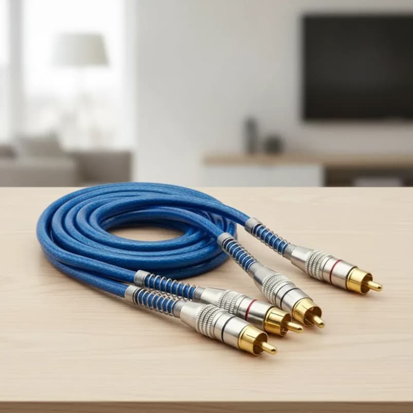 CABO RCA 1 METRO INJETADO ANTIRRUÍDO PREMIUM DUPLA BLINDAGEM 5MM AZUL
