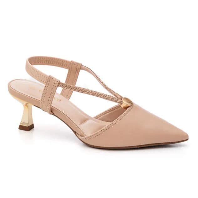 Sapato Feminino Scarpin Brilho Strass Nude Bebecê