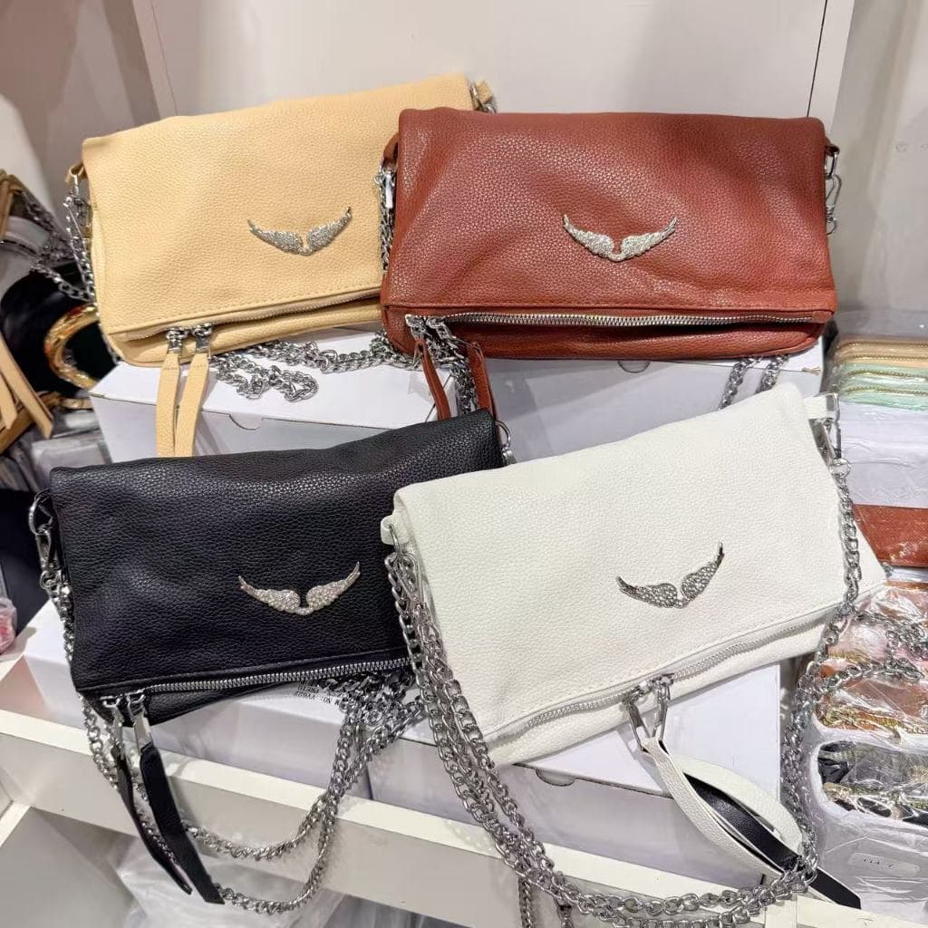 Bolsa Ombro Transversal  Detalhe Asa Prateada com Alça Corrente(234)