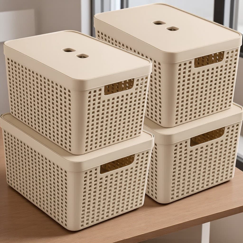 Kit 4 Caixas Organizadoras Grande 17 Litros Com Tampa em Plástico Cozinha Banheiro Organização