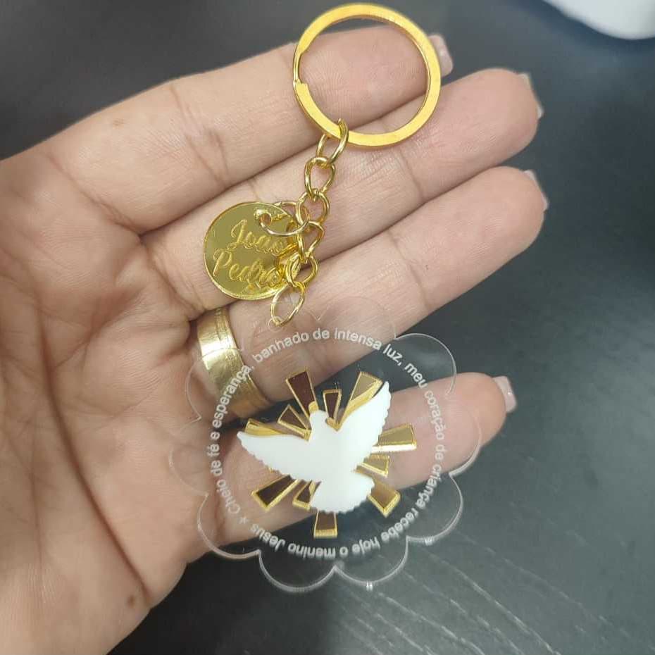 Kit 30 Chaveiro Personalizado Com Nome Crisma Batismo Eucaristia + Cartão Lembracinha