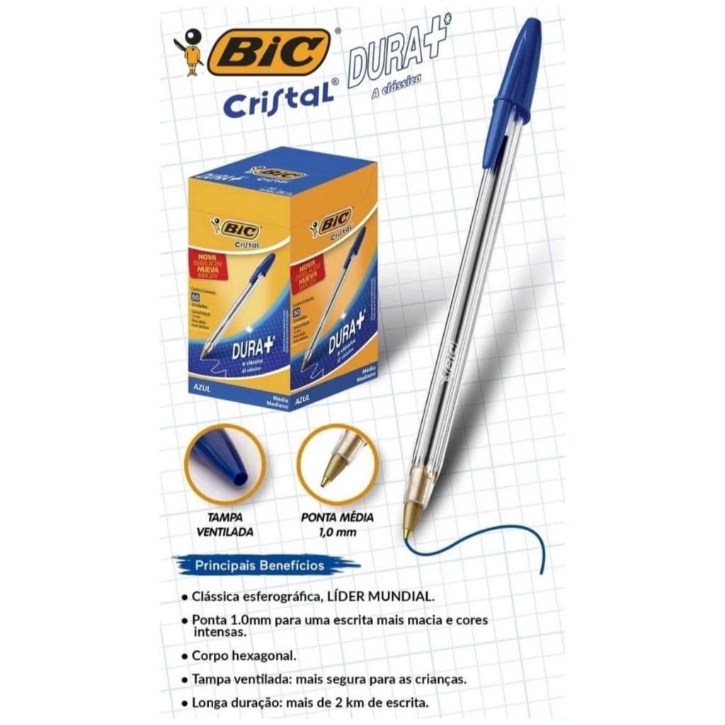 Kit Canetas BIC ponta média 1,0mm Dura + Cristal esferográfica kit com 6, 10 e 20