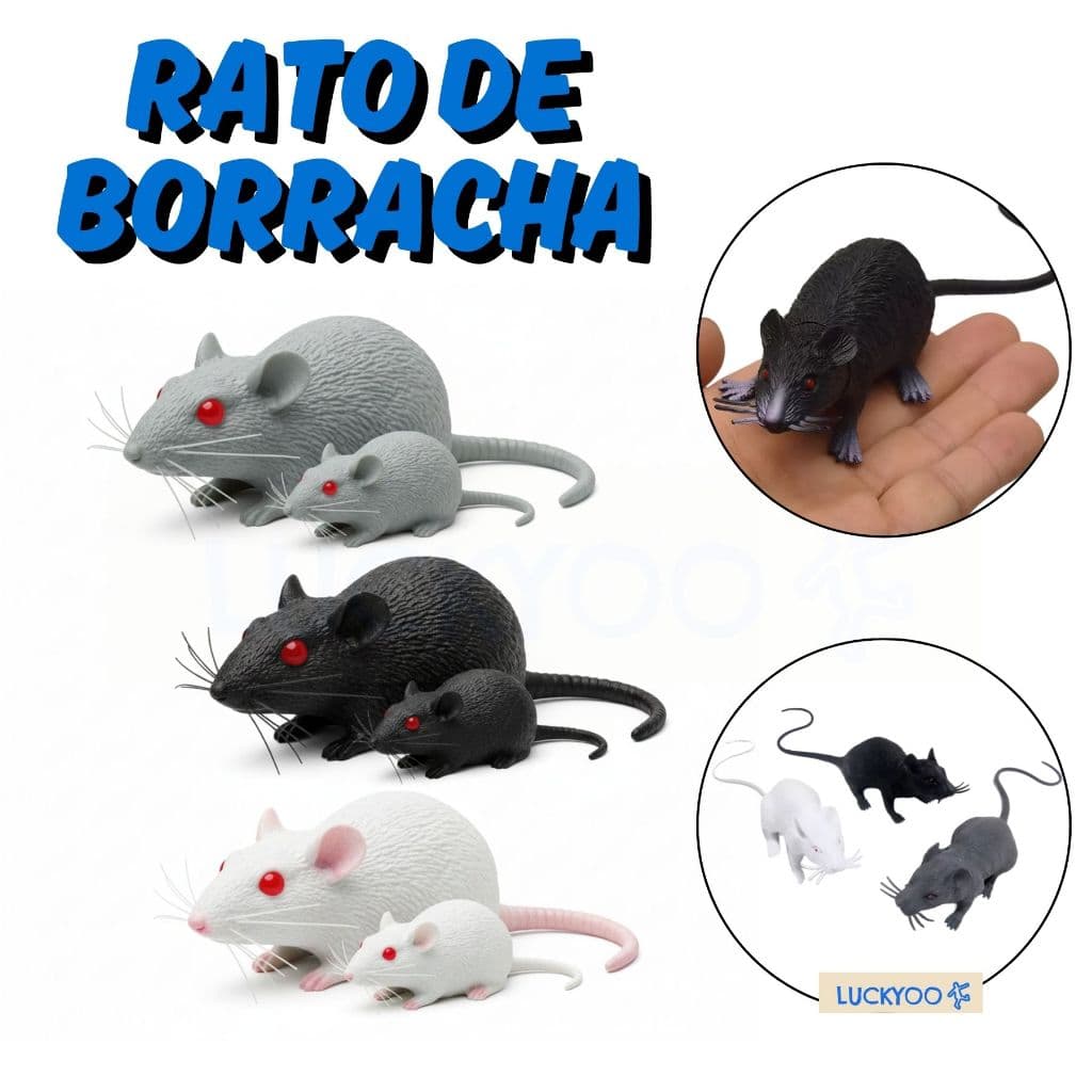 Rato de Borracha Realista Brinquedo Pegadinha Enfeite Decoração Festa Halloween Animal Falso