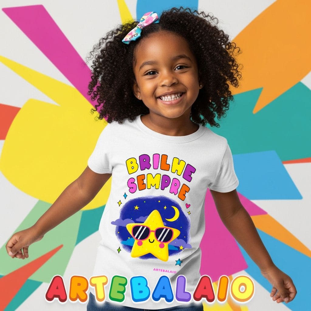 Camiseta Infantil ArteBalaio Motivacional Brilhe Sempre Estrelinha MIM 0002
