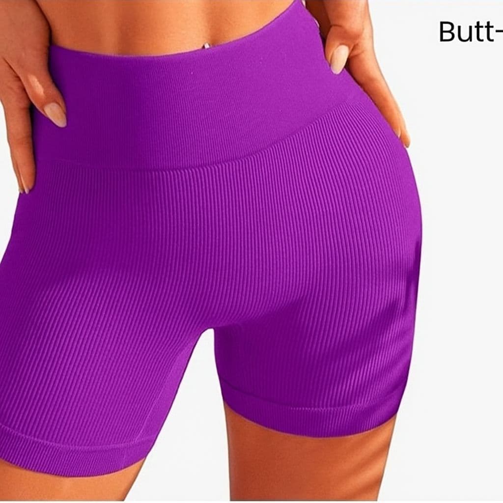 Short Fitness Feminino Academia Canelado Liso Cintura Alta Sem Empina Bumbum