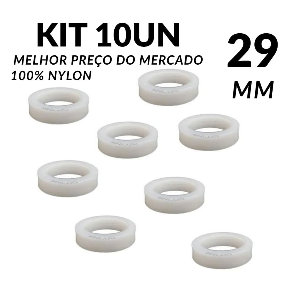 KIT 10 CALÇO 29MM PARA ROLAMENTO 608 NYLON SUBSTITUI BUCHA