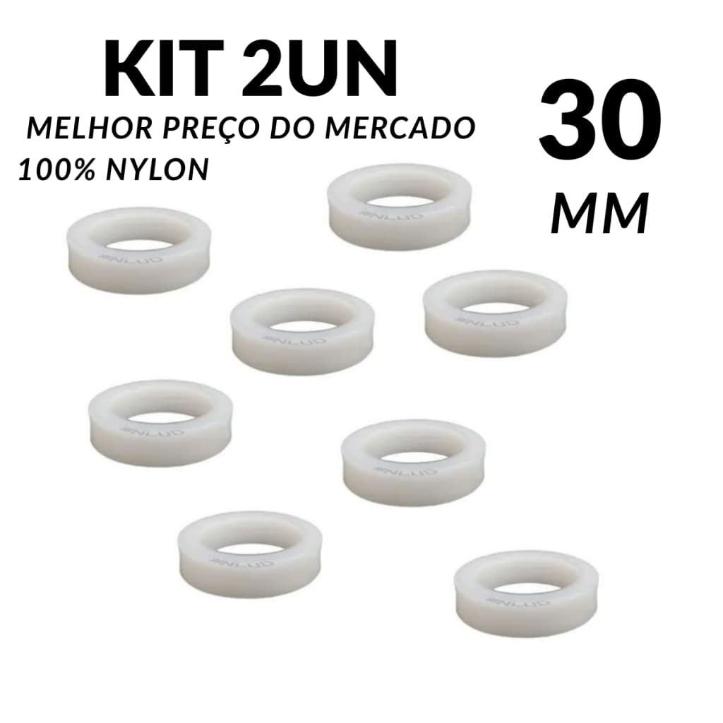 KIT 2 CALÇO 30MM PARA ROLAMENTO 608 NYLON SUBSTITUI BUCHA