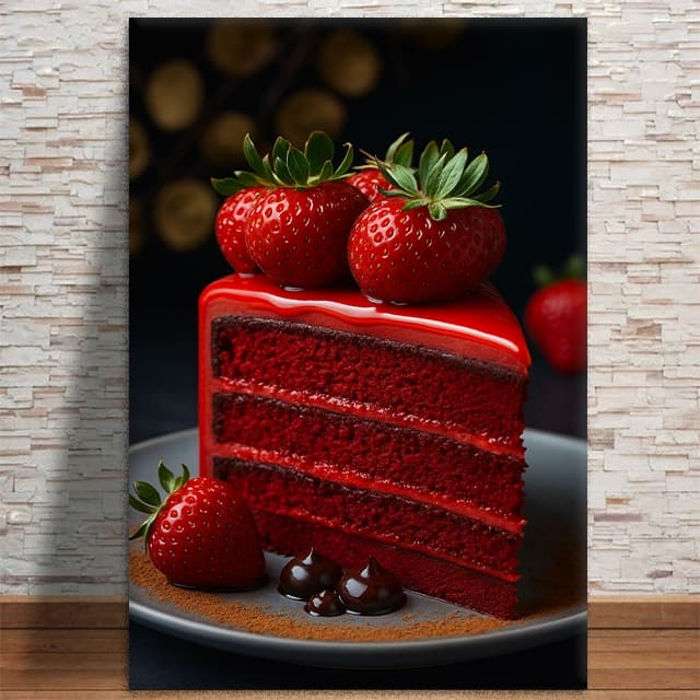 Quadro Decorativo Bolo de Morango Confeitaria Padaria MDF 3mm