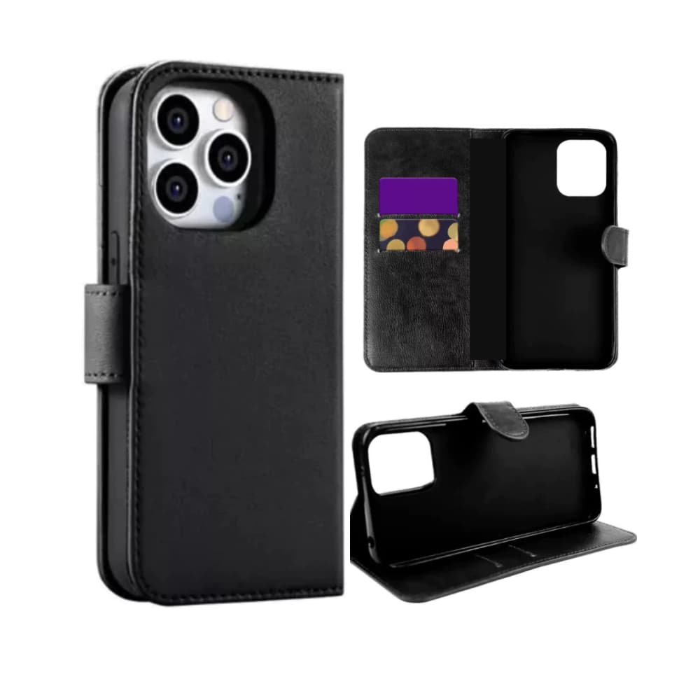 Capa Capinha Carteira Preta Couro Para iPhone 11 Normal Ao 16 Pro Max