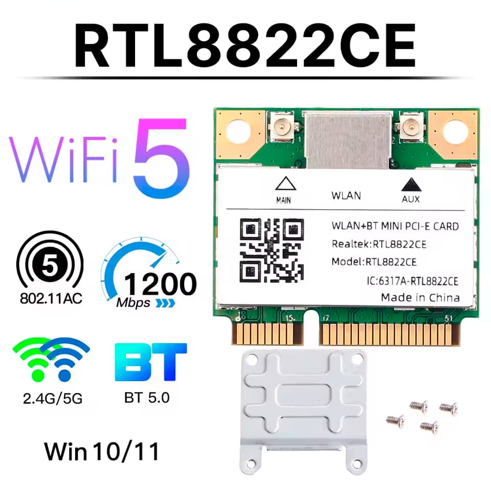 Placa de Rede WIFI + Bluetooth 5 AC1200 5G Dual Band Wireless mPCI-e Mini PCI-E Express PC Notebook
