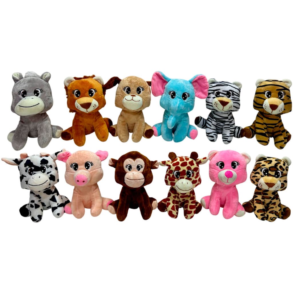 Kit 12 Pelucia Urso Animais Fofo Safari Selva Nicho Decoracao Lembrancinha - 17cm