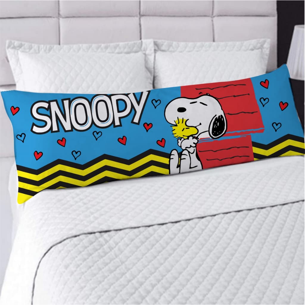 Fronha Avulsa ou Kit Fronha com Travesseiro de Corpo 125x45cm  Estampa Snoopy Cachorrinho Fofo