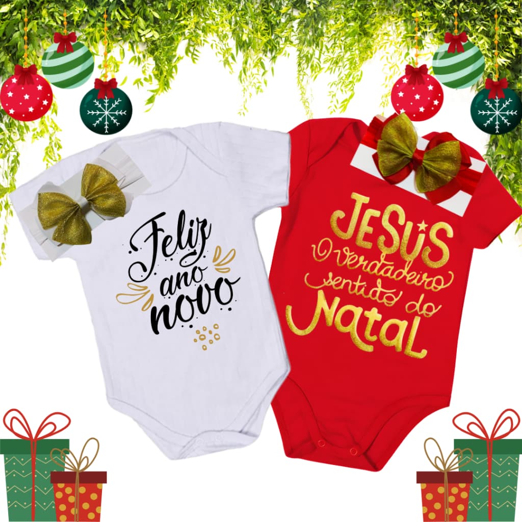 body bebê 100% algodão jesus o verdadeiro Natal e Ano Novo com 4/ body bebê/Body Natal/kit Natal/ gorro papai Noel