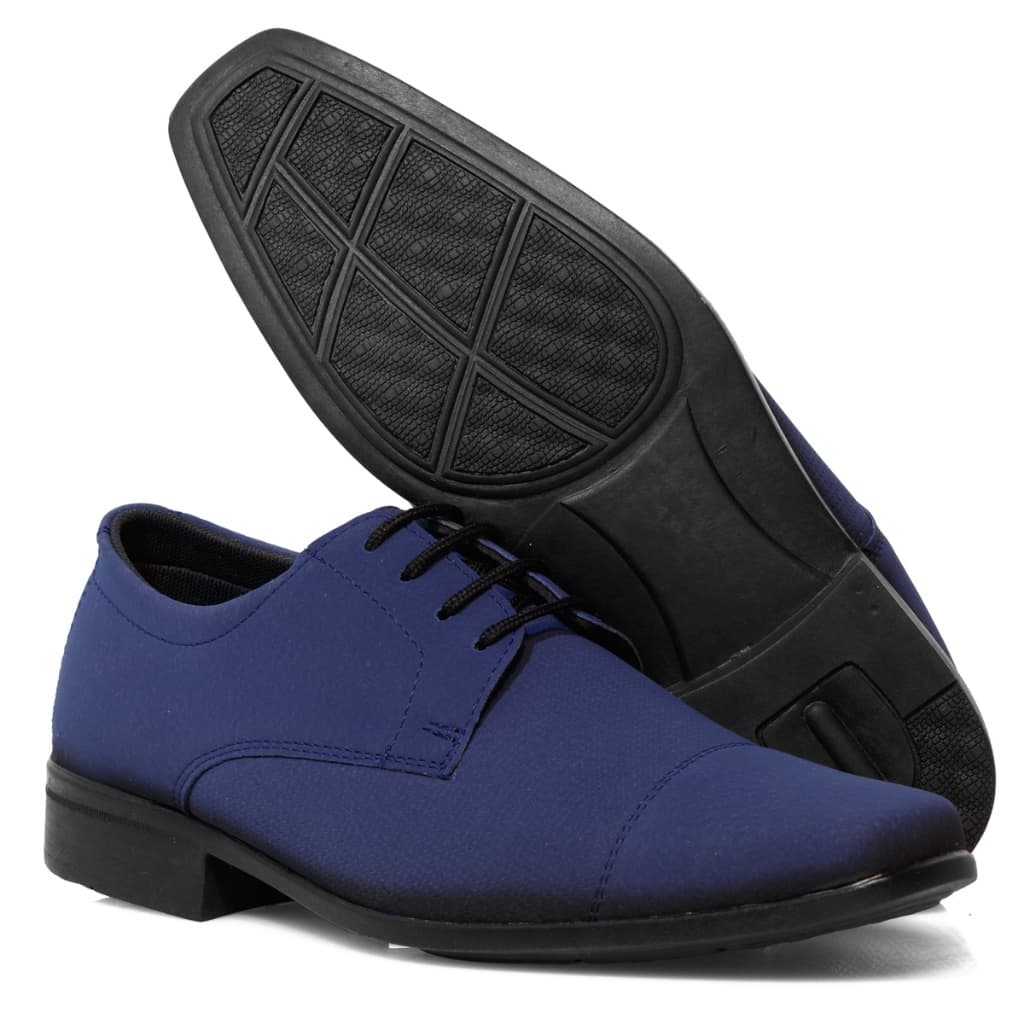 Sapato Social Bico Fino Elegante Marinho NoBuck Amarração
