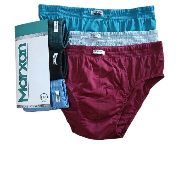 Kit 3 Cuecas Plus-Size GG1 ao GG4 100% Algodão Cintura com quatro costuras Marxan
