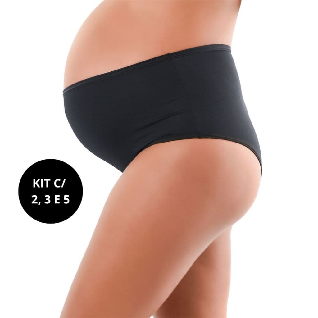 Kit Calcinha Gestante e Pós-Parto Cintura Alta Poliamida Hot Pants