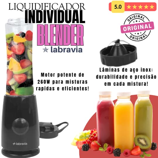 LANÇAMENTO / Liquidificador Blender Individual 500ml, Copo Tritan Antirespingos, S/ BPA, 1000W, 127V