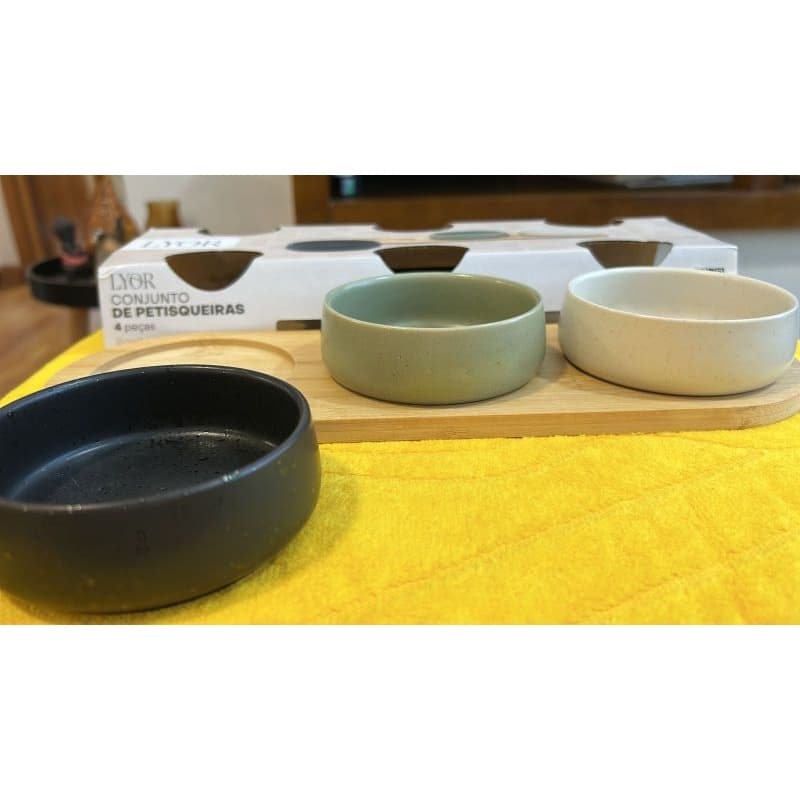 Petisqueira LYOR - Conjunto 3 Petisqueiras com Bandeja de Bambu 32cm x 10cm x 3,5cm