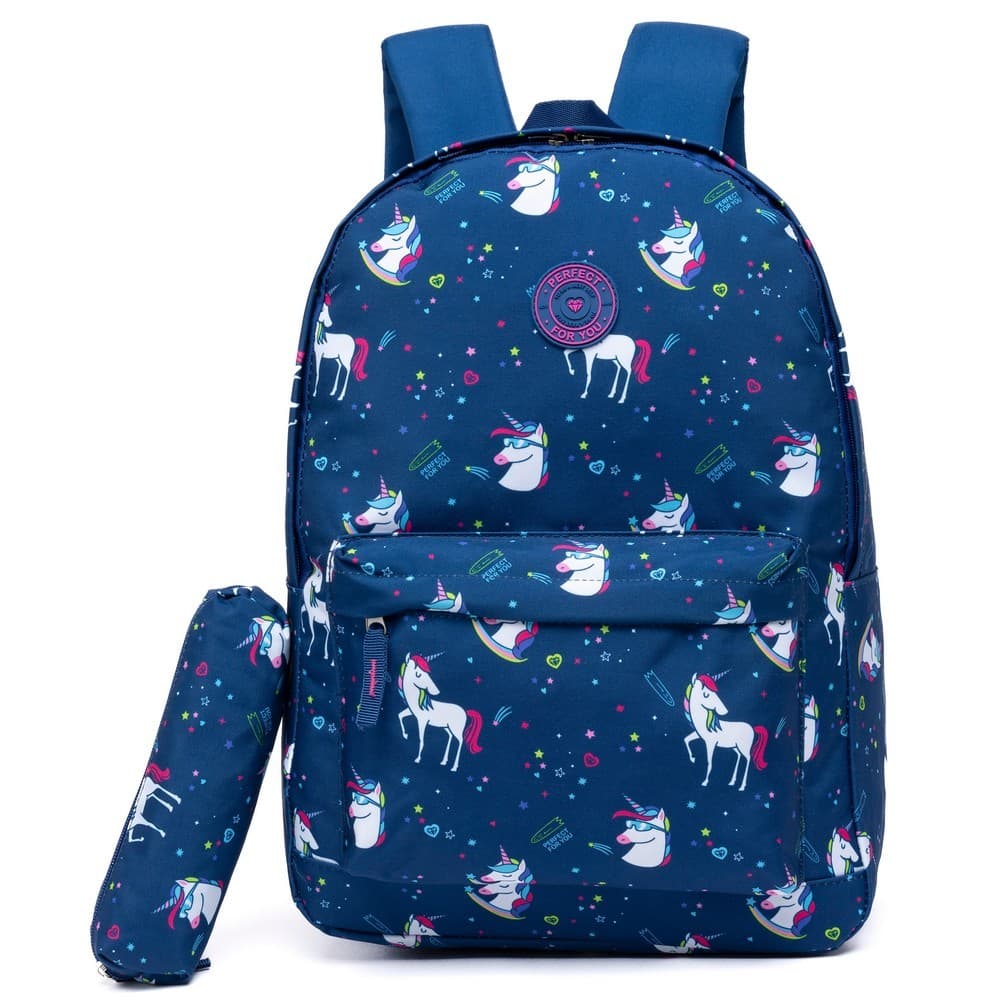 Conjunto mochila unicórnio leve para meninas, mochila escolar reforçada com estojo