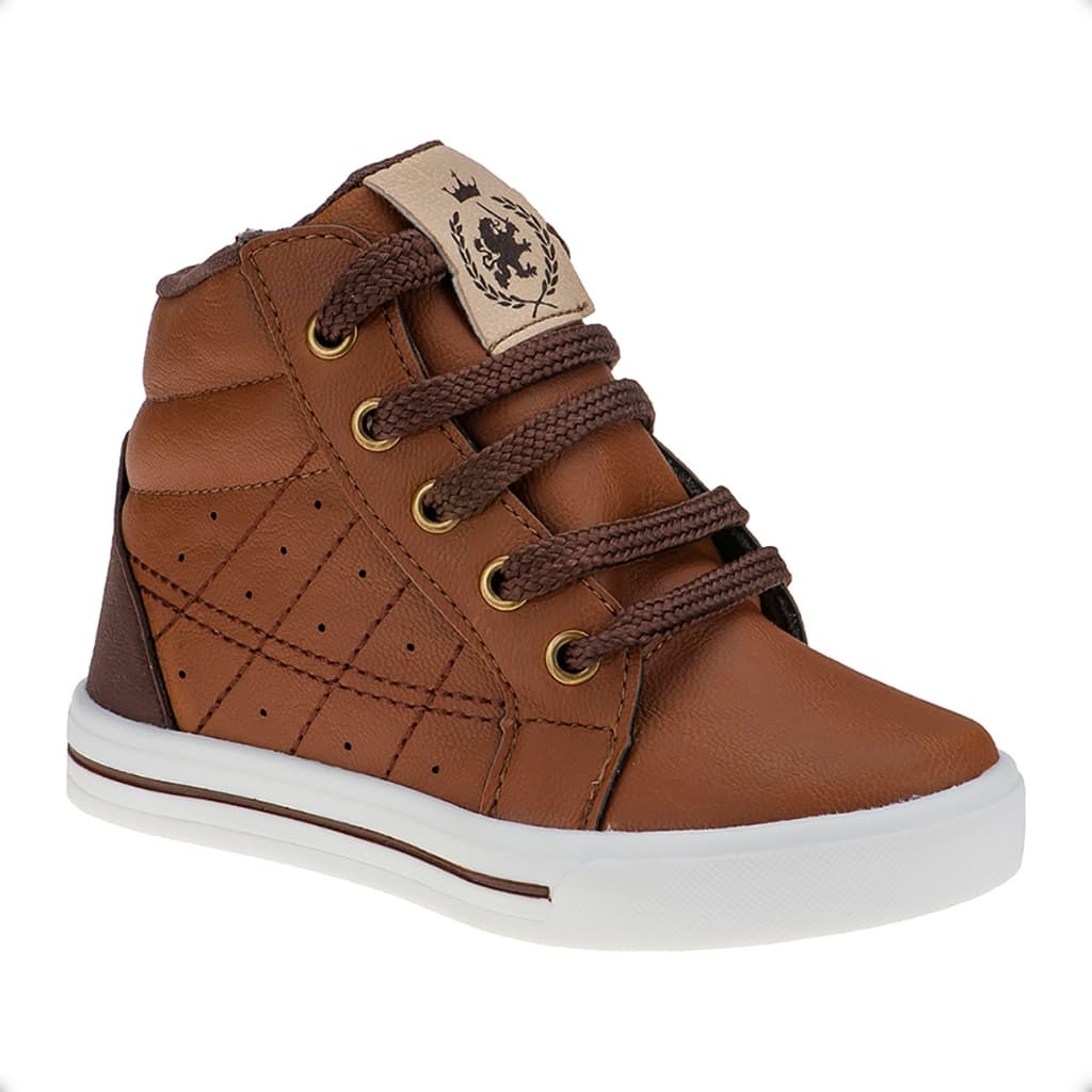 Tênis Infantil Menino Cano Alto Botinha Masculino Cano Alto Zíper Marrom Marinho Bege 62141 Pequito