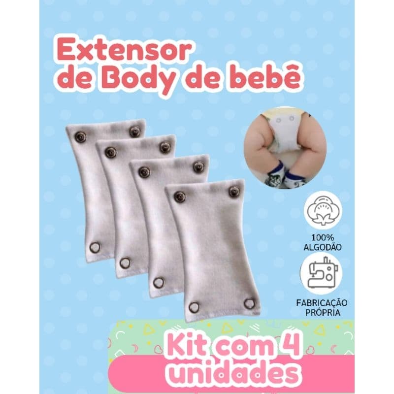 KIT COM 4 EXTENSOR ALONGADOR DE BODY BEBÊ MENINO MENINA 2 BOTÃO