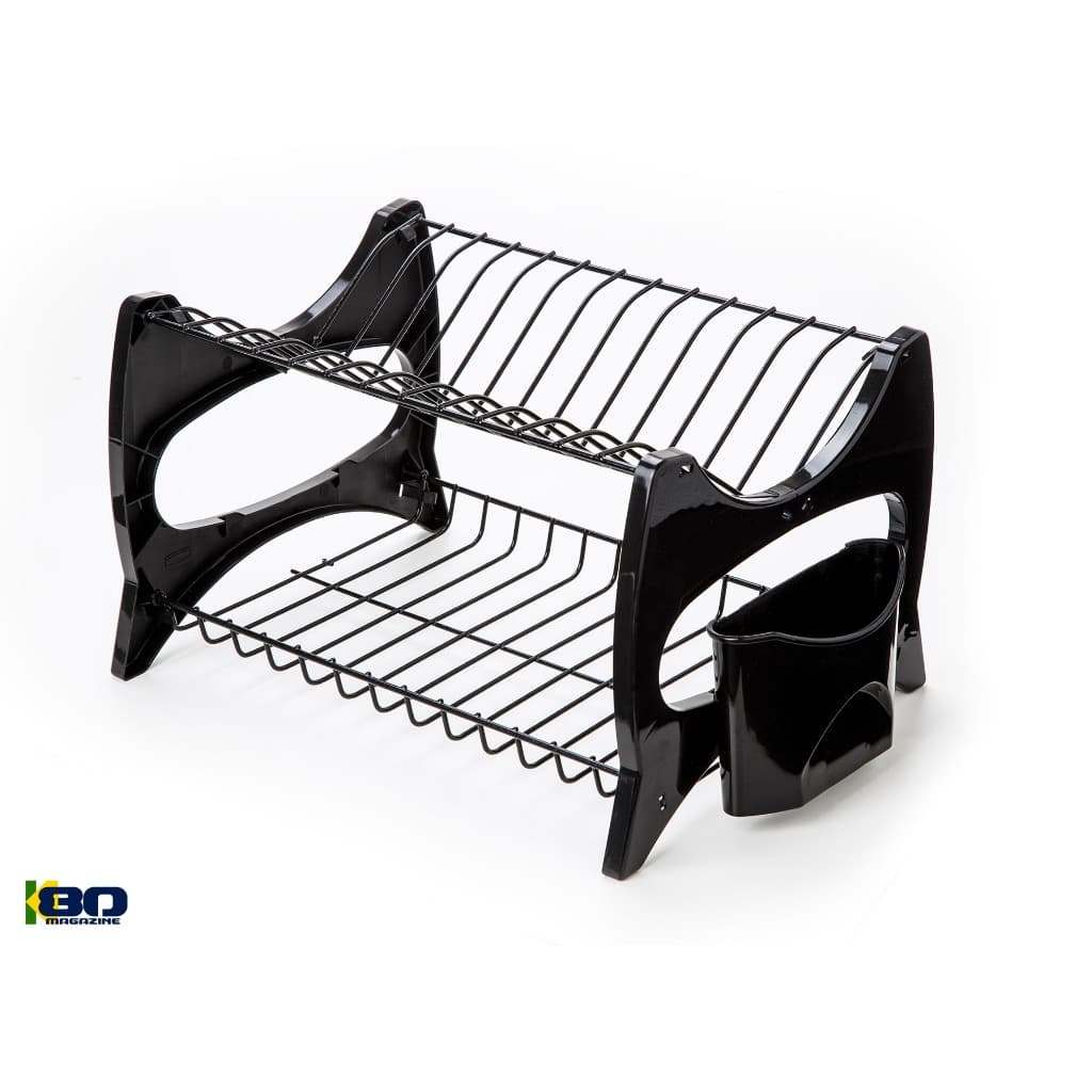 Escorredor De Louça Duplo Luxo All Black Verona Resistente C/ Porta Talher
