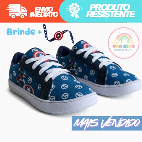 Tênis Infantil Cap América Tênis Personagem Envio Rápido Escolar e Confortável Promoção