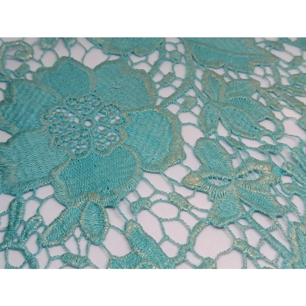Renda Guipir Chemical Lace com Foil  VAR 2 - 100% algodão I Tecido Gripir Brilho Dourado e Prata