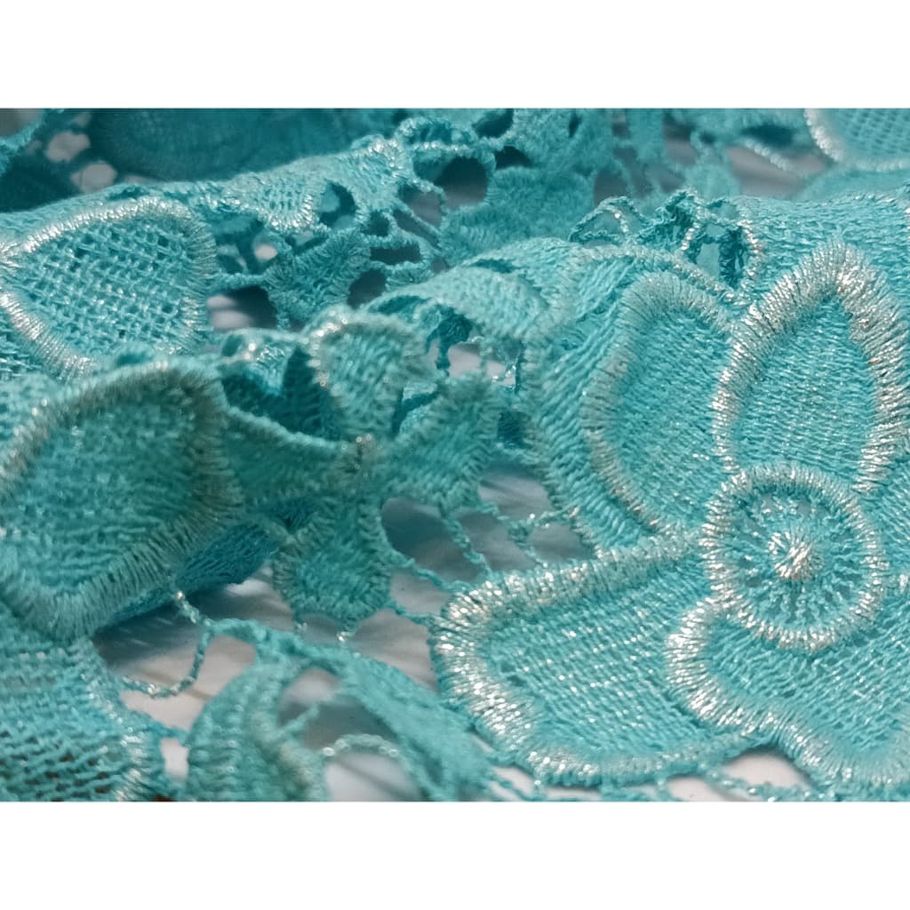 Renda Guipir Chemical Lace com Foil - 100% algodão I Tecido Gripir Brilho Dourado e Prata