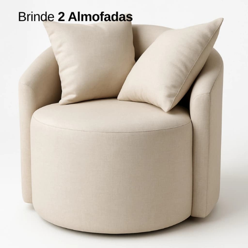 Poltrona Decorativa Puff Orgânica em Linho Elegante Moderna Chique Sala Escritório Decoração + Almofadas