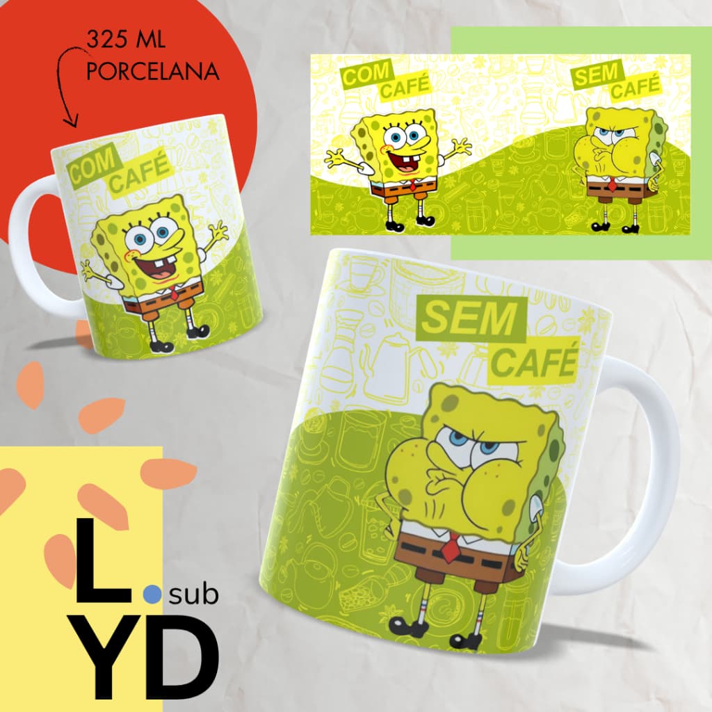 Caneca Personalizada Bob Esponja Porcelana Xícara Porcelana Bob Esponja Com Café Sem Café