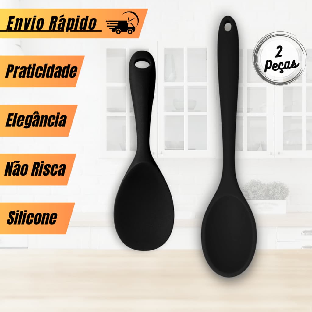 Kit 2 Colher de Silicone para Arroz Servir Cozinha e Talheres Colorido Multiuso Panela anti aderente