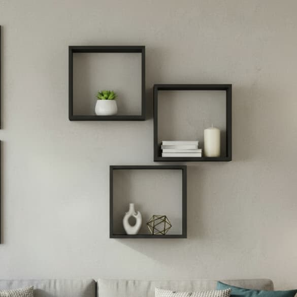 Kit 03 Nichos Quadrados Preto 30cm Decoração Sala Banheiro Quarto Casa Flutuante Decora Livros Fotos
