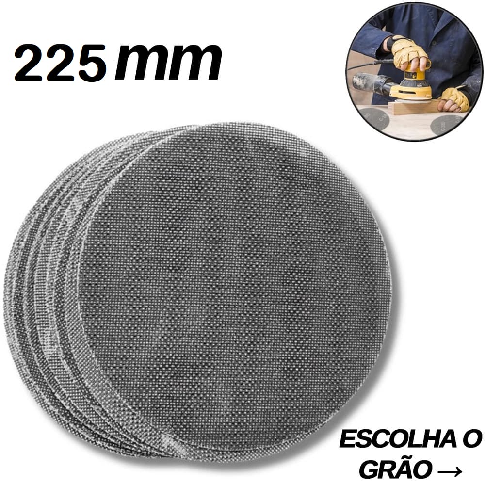 KIT 10 DISCOS LIXA TELADO 225 mm VELCRO PROFISSIONAL GRAOS 60 A 400 ESCOLHA