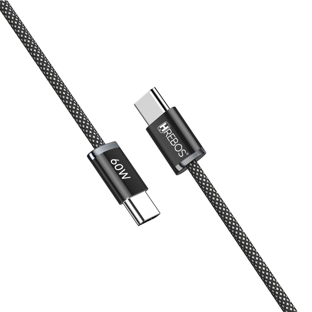 Cabo Rápido Tipo C Usb-c 1,5 Metros 60w Turbo Nylon HREBOS CB-385C Preto