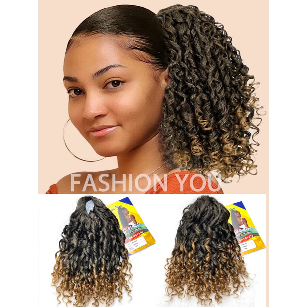 Cabelo Cacheado Caipira Rabo De Cavalo Fibra Macio Bio Humano Curto C Ajustes Puff 45cm Fashion You
