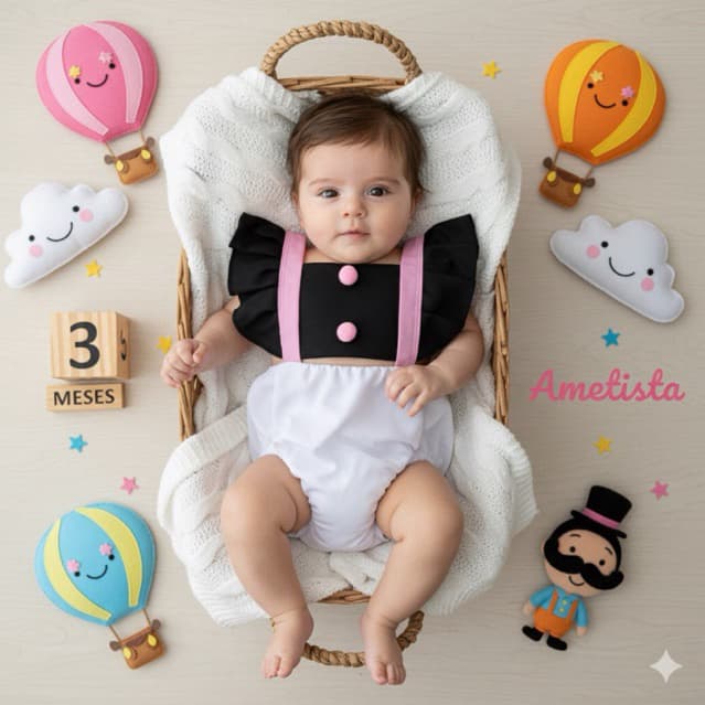 Romper Jardineira Bebê Menina em Tactel Roupa de Bebê Estilosa para Mesversário Personagens e Fotos