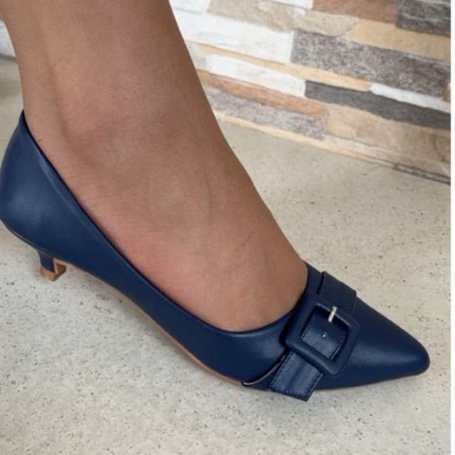 Scarpin Azul Marinho c/Fivela - Salto Gota 2,5cm /Salto baixo/Linha luxo /Salto bb confortável/Social /Linha Premium
