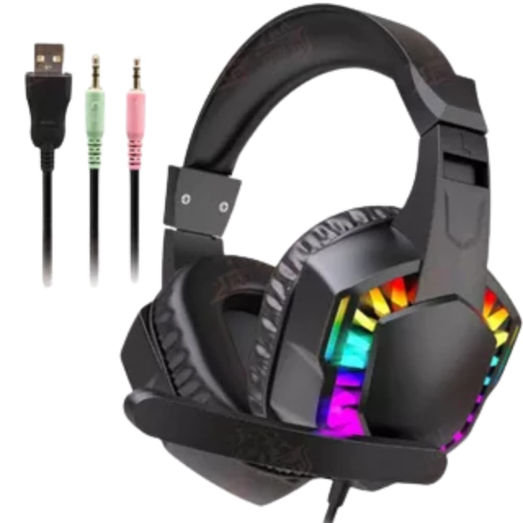 Headset Gamer Preto Led Rgb Com Fio P2 Usb Para Pc Xbox Ps4 Celular Verde Ej-007