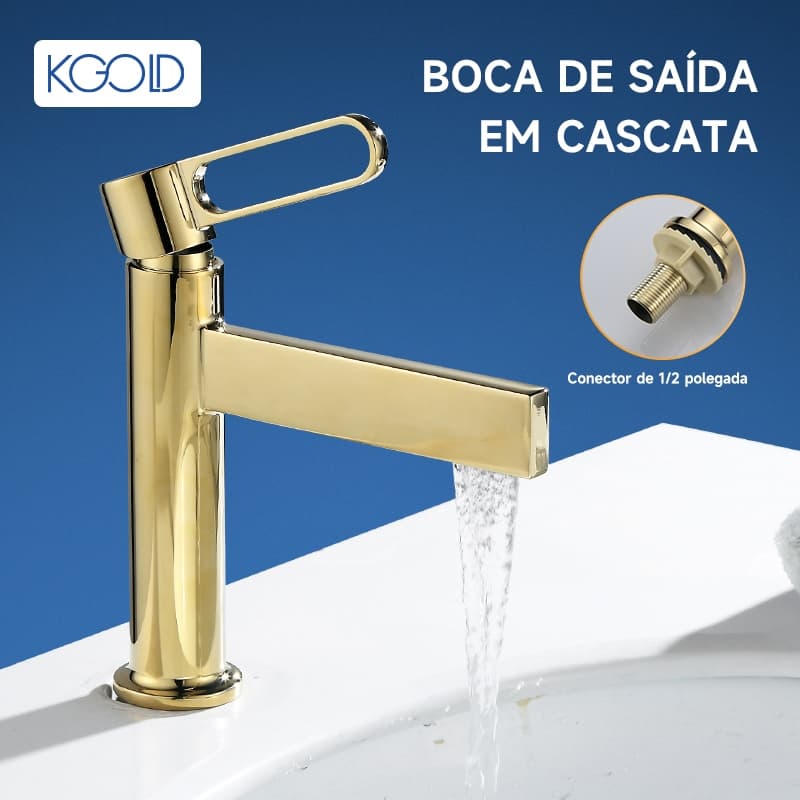 Torneira Dourada Monocomando Cascata Luxo Para Banheiro