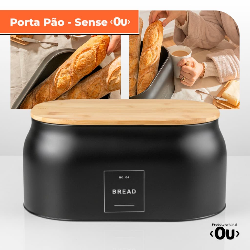 Porta Pão Sense Black 33,5 x 23,5 x 16cm - Ou