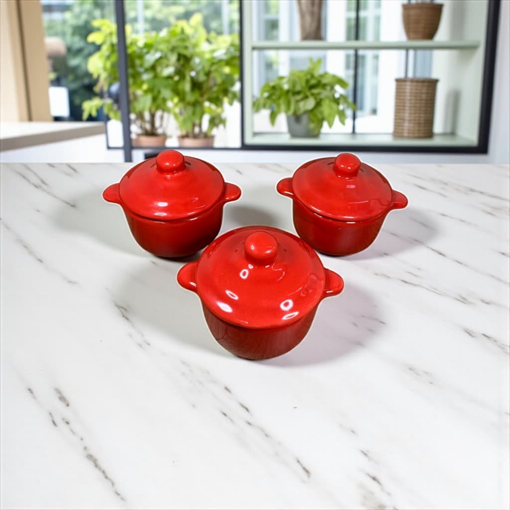 3 Mini Caçarola Cerâmica Esmaltada 100ml Moderna Panelinha Para Festas Buffet Servir
