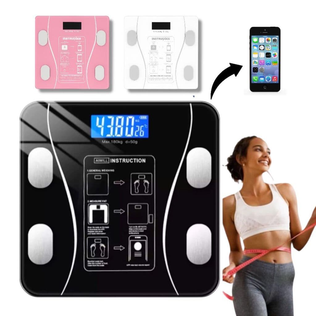 Balança Bioimpedância Digital Profissional Suporta Até 180kg Via Bluethooth Escala De Peso Digital Eletrônica